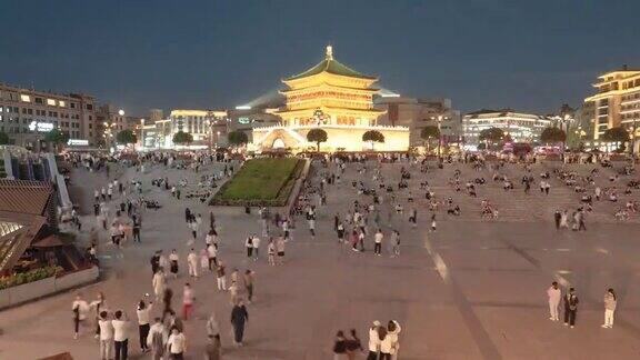 中国西安钟楼的夜景