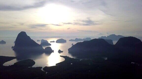 清晨阳光鸟瞰图攀雅湾泰国