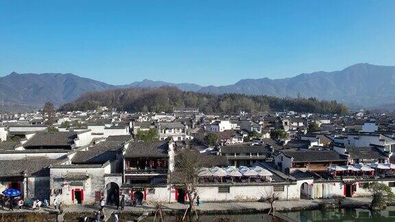 空中俯视图的洪村-一个村庄在中国绘画