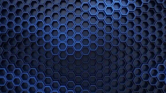 无缝循环未来的数字技术背景与六边形细胞和蓝色发光