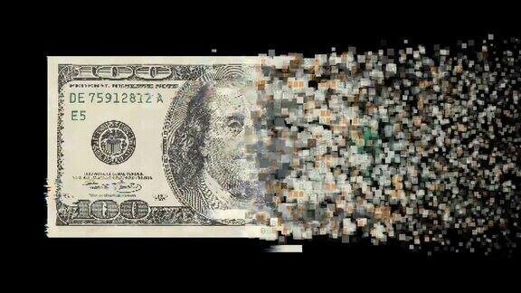 在黑色背景上像素化的美元货币