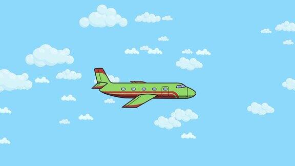 动画飞机在蓝天白云中飞行平面动画