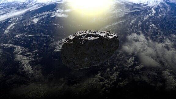 小行星飞越地球并缓慢旋转4k3d渲染美国国家航空航天局