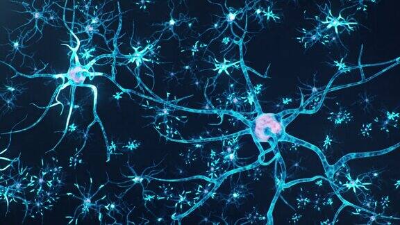 大脑中的动画神经元突触和神经元细胞发送电子化学信号电脉冲的活动突触轴突神经递质大脑中的树突4K3D动画