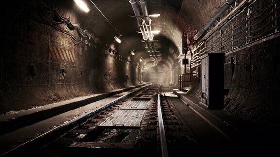 地铁站附近空荡荡的铁路隧道