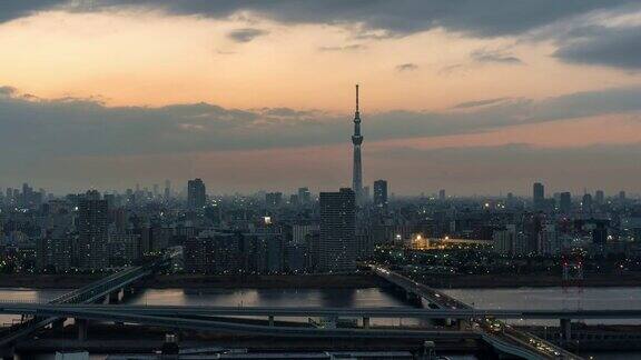 东京日落高峰时段的城市景观