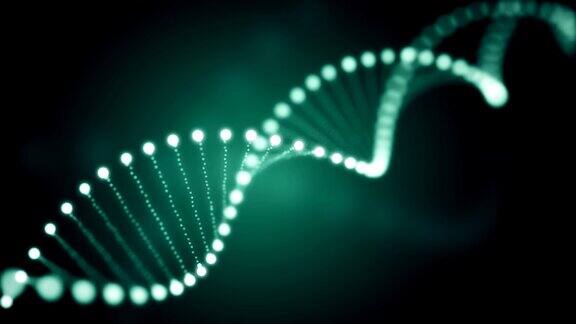 无缝动画旋转DNA发光分子在绿色背景