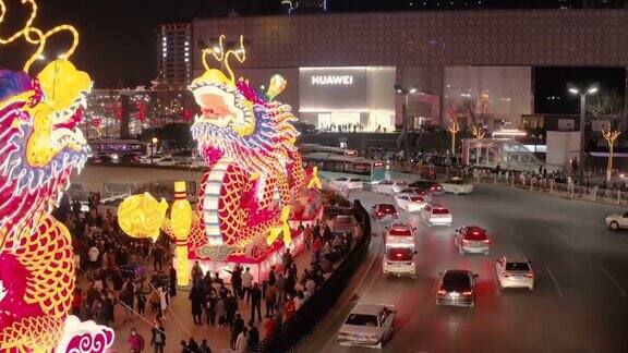 鸟瞰图古城墙南门庆祝中国春节西安陕西中国