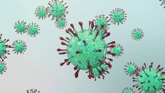 3D动画爆发COVID-19概念显微镜下的数字病毒病毒在人体内传播肝炎病毒、H1N1流感病毒、流感病毒、细胞感染生物、致命病毒