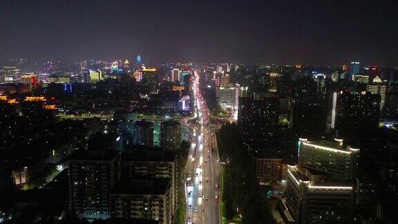 夜景时间照亮杭州市容交通道路航拍全景4k中国