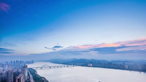 蓝天下的西湖夜景和杭州城景间隔拍摄4k