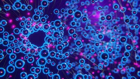 微观生命液体中的有机分子三维渲染球体原子和化合物棒的分子结构可见动力学运动