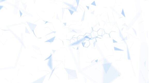化学六边形键飞行运动白色抽象背景与蓝色几何细节