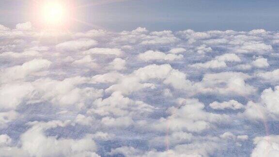 在云层上飞行飞机飞机天空平流层太阳透镜耀斑4k
