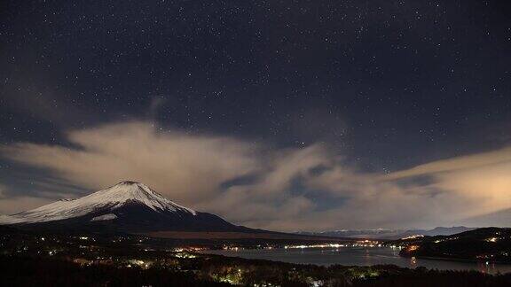 时光流逝-富士山和山中子的夜景