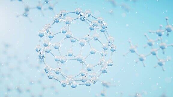 蓝色背景的化学分子3d渲染
