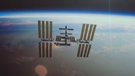 国际空间站ISS飞越地球大气层