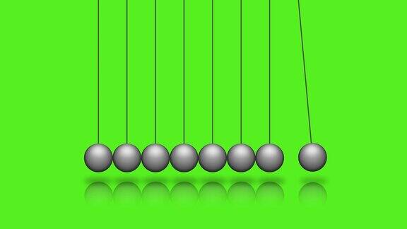 牛顿的摇篮动画与摆球在绿色背景