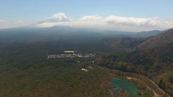 富士山鸟瞰图从Shoji湖与蓝天富士山日本