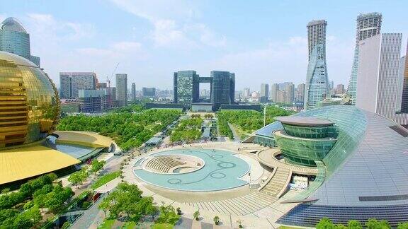 无人机拍摄拥有蓝天的现代城市杭州
