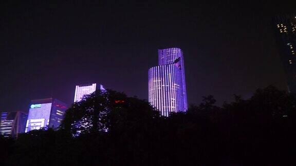 夜间照明杭州市区现代建筑顶级全景4k中国