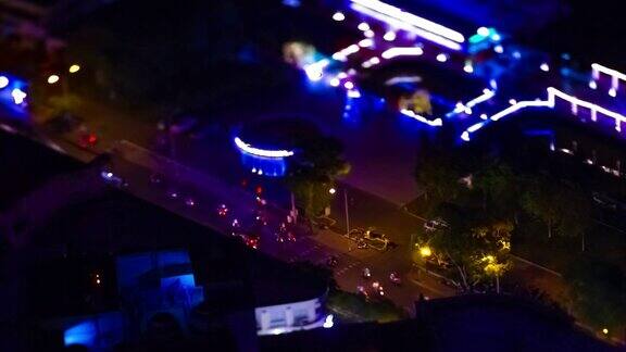 越南胡志明市一晚发生的小型交通堵塞高倾角倾斜
