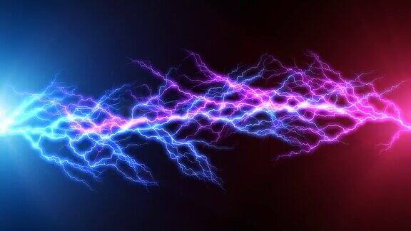 蓝色和红色闪电电弧放电