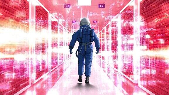 宇航员踏上高科技服务器机房的科技之旅