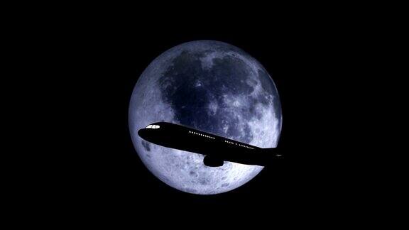 飞过超级月亮的飞机剪影
