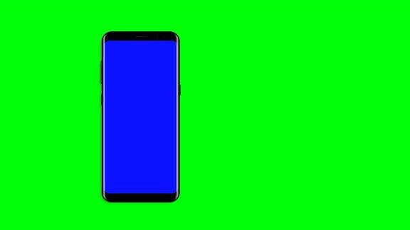 黑色智能手机打开蓝色背景易于定制的绿色屏幕计算机生成图像4k的视频