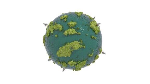 绿色的星球在透明的背面旋转能够循环无缝4k
