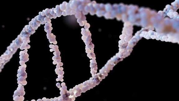 DNA分子来自白色黑色和绿色屏幕背景上的颗粒可用于教育、科学或化妆品行业背景动画