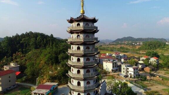 中国湖南乡村宝塔美景航拍