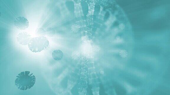 透明DNA细胞螺旋双螺旋旋转具有冠状病毒covid-19背景