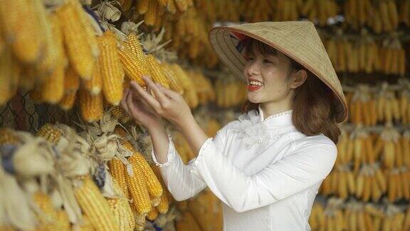 种植玉米的越南女农民