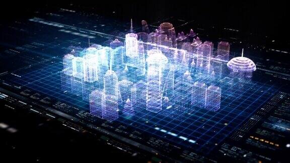 未来全息数字矩阵城市HUD