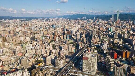 晴天台北市景市中心交通街道航拍全景4k时间推移台湾