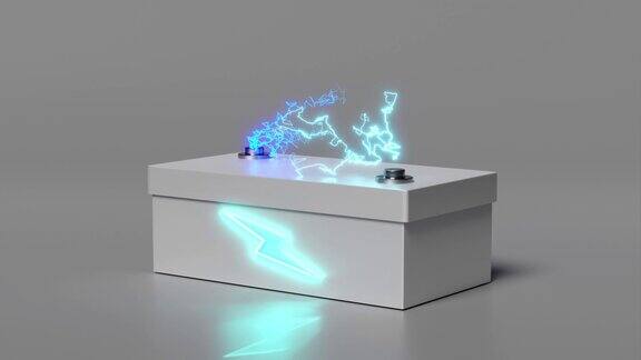 电池包充电指示灯与雷声隔离在灰色背景充电电池技术概念3d动画