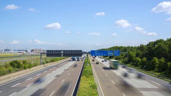 法兰克福机场的德国A5高速公路交通堵塞-时间流逝