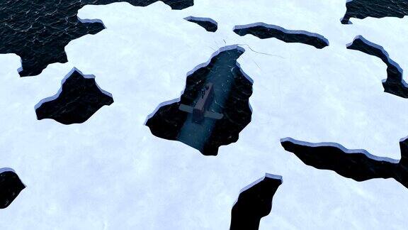 潜艇在北极冰层中浮出水面