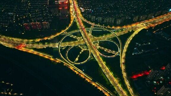 苏州城市高速立交桥夜景鸟瞰图