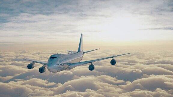 飞机飞过云层正面观