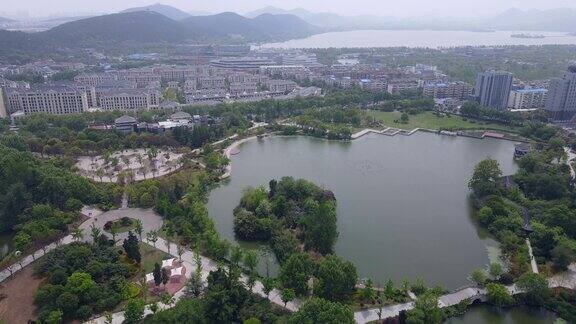 航拍徐州城市公园风景全景图
