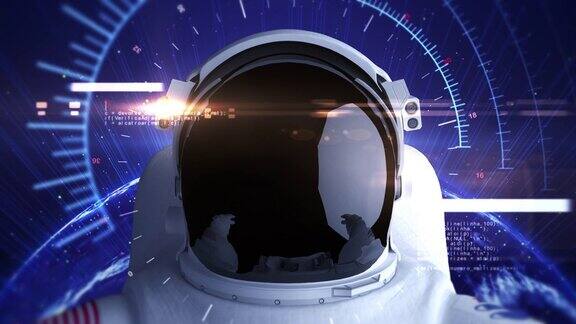 宇航员在太空飞行与未来头盔计算机代码在