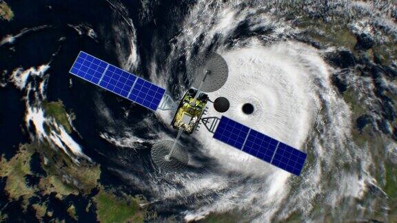 气旋背景虚构的气象卫星飞过3d动画所有的纹理都是在没有照片和其他图像的图形编辑器中创建的