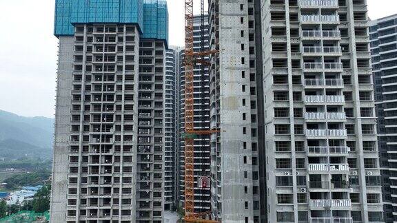 中国现代公寓建筑工地的航拍画面