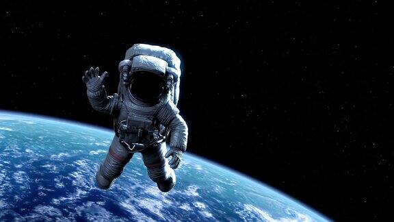 宇航员在地球轨道上挥手