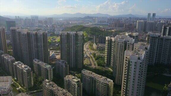 珠海市晴天街道公园街区航拍全景4k中国