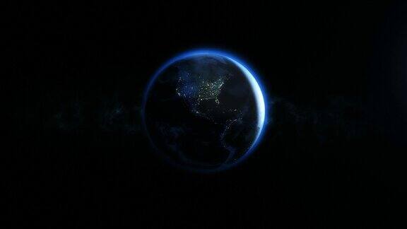 4k行星地球在夜晚的中心旋转