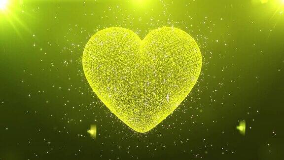 由粒子组成的三维心脏心脏旋转运动动画这些闪闪发光的粒子形成了心脏的形状水平构图4k质量